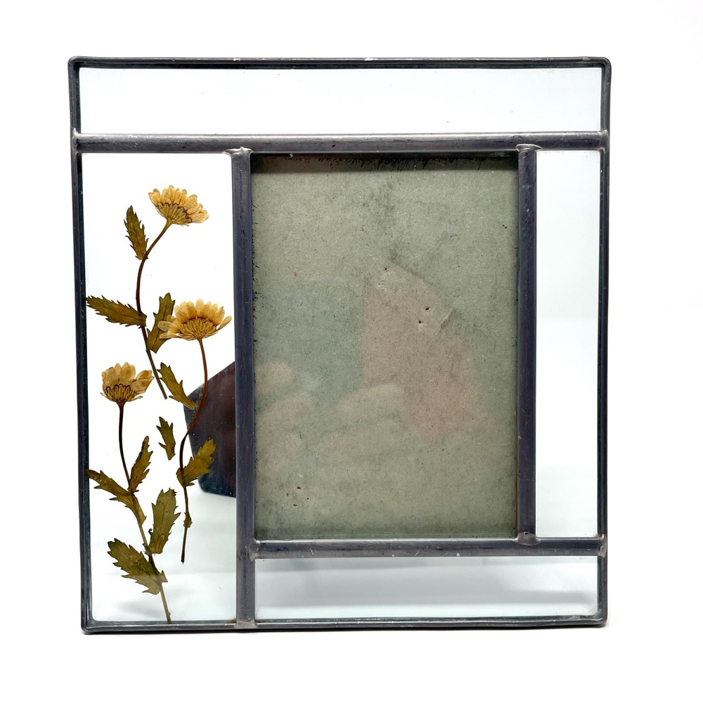 Vintage Carr Stained Glass Pressed Flowers Nature Cottage Decor 3 1/2” x 5”